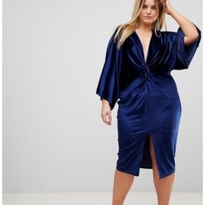 Flounce London Plus wrap front kimono midi dress